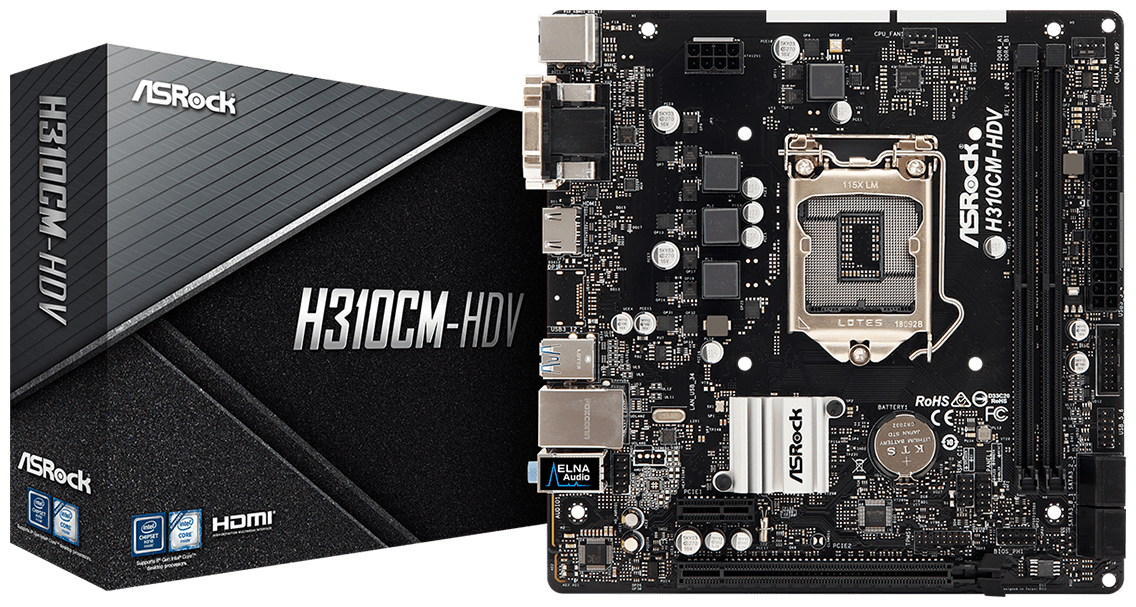 Asrock H310CM-HDV (OEM) Soc-1151v2 Intel H310C 2xDDR4 mATX AC`97 8ch(7.1) GbLAN+VGA+DVI+. ОЕМ