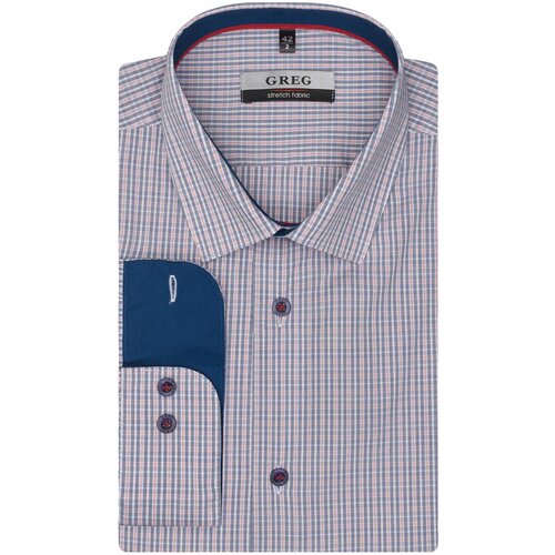фото Рубашка мужская длинный рукав greg 365/231/191/z/1p stretch_gb, полуприталенный силуэт / regular fit, цвет синий, рост 174-184, размер ворота 44