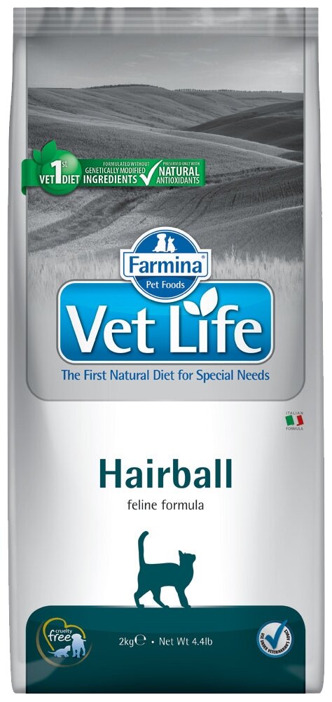 Vet Life Cat Hairball корм для выведения комочков шерсти у кошек Диетический, 2 кг.