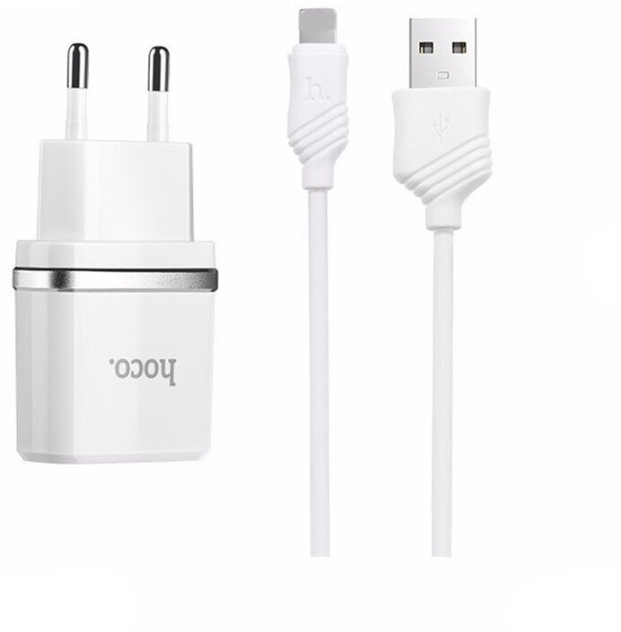 Сетевое зарядное устройство 1USB 1A в комплекте с дата-кабелем micro USB Hoco C11 1м White