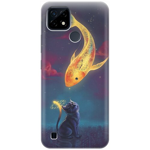 фото Re:pa накладка transparent для realme c21 с принтом "кот и рыбка"