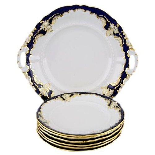 фото Набор для торта 7 предметов (27 см х 1 шт, 17 см х 6 шт) leander "соната /золотой узор /кобальт" / 158320