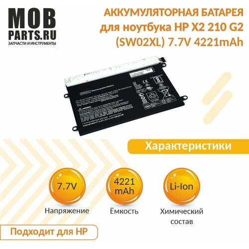 Аккумуляторная батарея для ноутбука HP X2 210 G2 (SW02XL) 7.7V 4221mAh аккумуляторная батарея для ноутбука hp notebook x2 10 p010ca hstnn ib7n 7 4v 4000mah