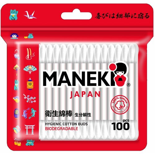 Maneki Red Ватные палочки гигиенические 100 шт в zip-пакете