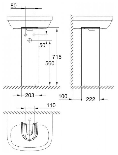 Раковина 65 см, белая, Grohe Euro Ceramic 39323000 - фотография № 8