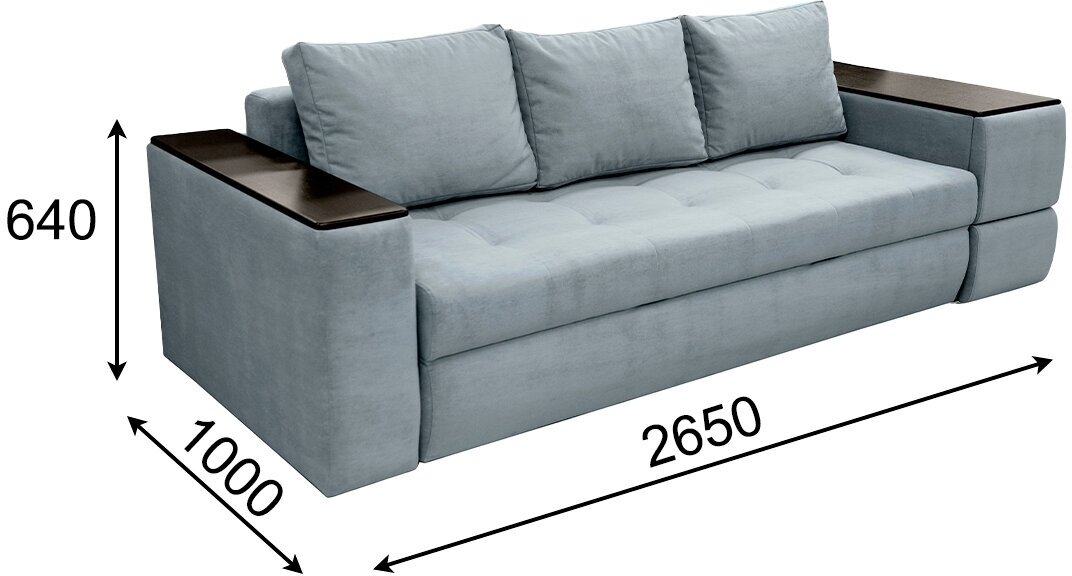 Прямой диван "Валенсия" с ящиками для хранения в подлокотниках. Независимый пружинный блок. Механизм Тик-так (Пантограф), 265х100х75 см, серый - фотография № 2