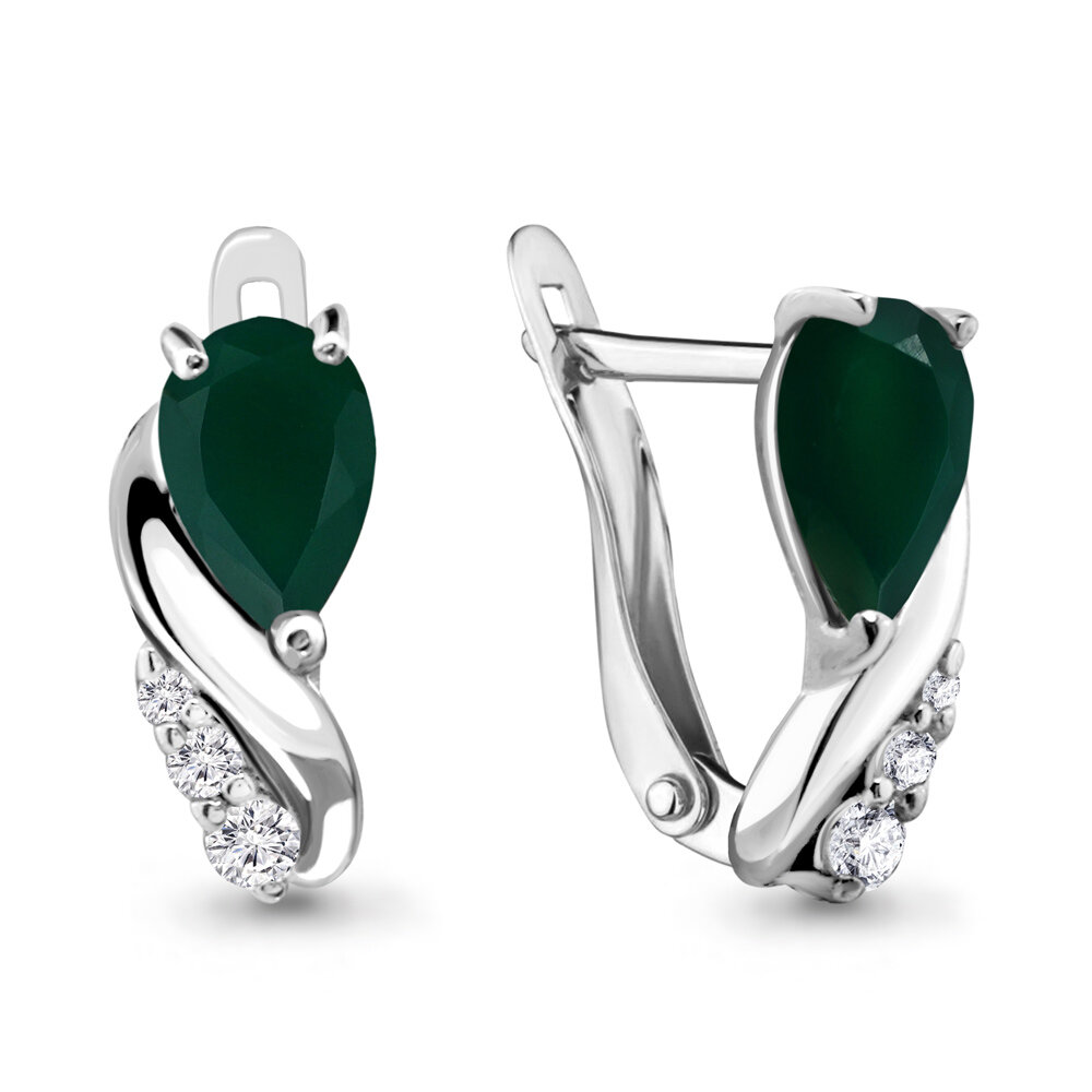 Серьги Яхонт, серебро, 925 проба, агат, фианит, , бесцветный, зеленый