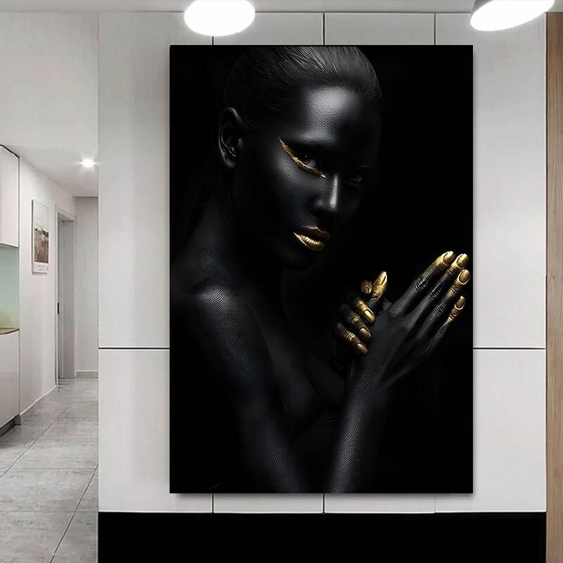 Картина на холсте Девушка в черном стиле золото арт ЧЖ_17_50х70