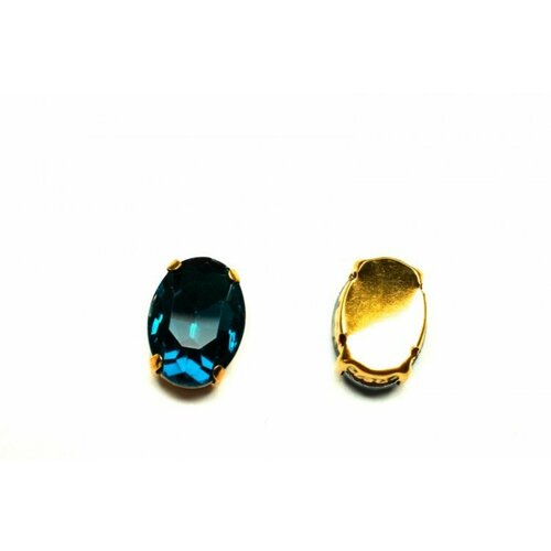 Кристалл Овал 14х10мм пришивной в оправе, цвет темно-синий/золото, стекло, 43-011, 2шт