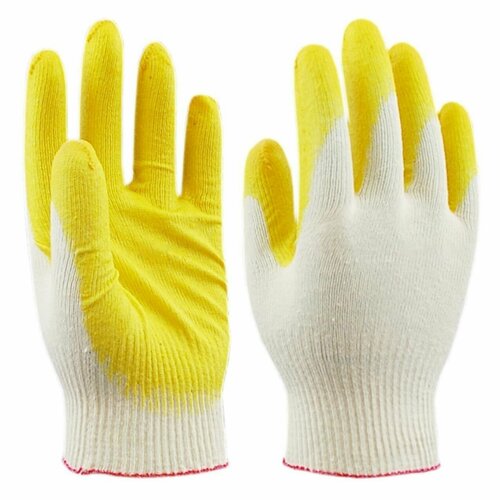 перчатки хб резиновый облив 10пар Перчатки 1-ый облив (ХБ с латексом, 3-х нит,13 класс) желтый 10пар