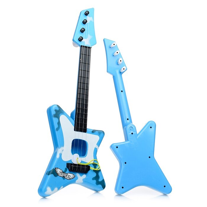 Гитара детская Oubaoloon "Рок музыка" 4 струны, с медиатором, синяя, в сумке (B-76A)