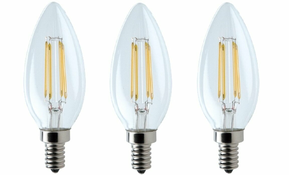 Светодиодная лампочка E14 6 Ватт филаментная теплый свет Свеча FL-LED Filament C35 3000К 600лм Foton Lighting набор 3шт.