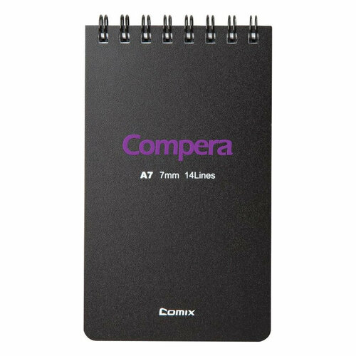 Блокнот А7 50л COMIX COMPERA BOND линия, пруж, черный/фиолетов CPA7507 BLK/PU