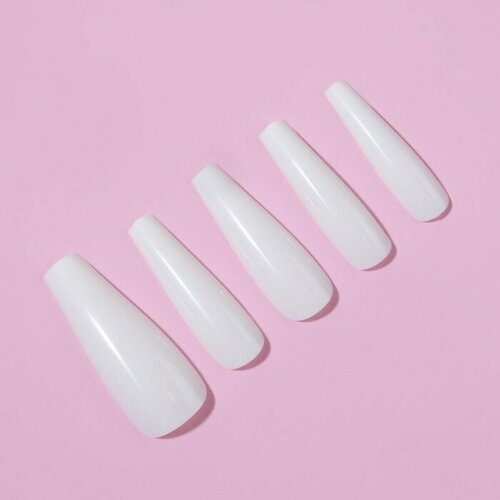 Типсы для ногтей, 24 шт, форма балерина, полное покрытие, цвет белый