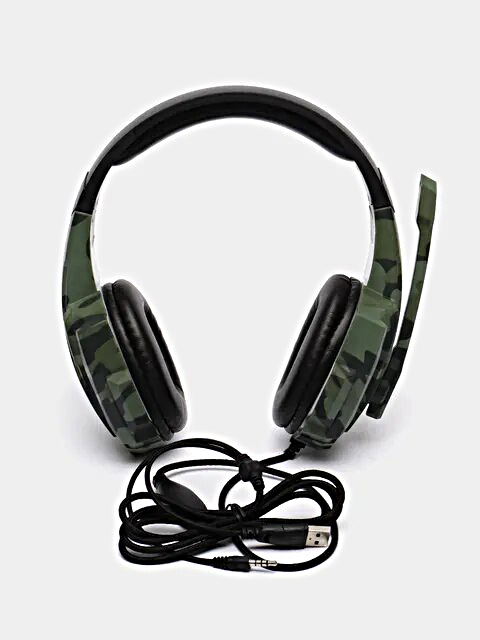 Игровая гарнитура для компьютера с микрофоном R9600, Проводные геймерские наушники, Гарнитура для PC, MAC, разъем mini jack 3.5, Зеленый Хаки — фото 3