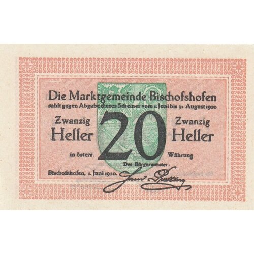 Австрия, Бишофсхофен 20 геллеров 1920 г. (№2) 31 июня dvd