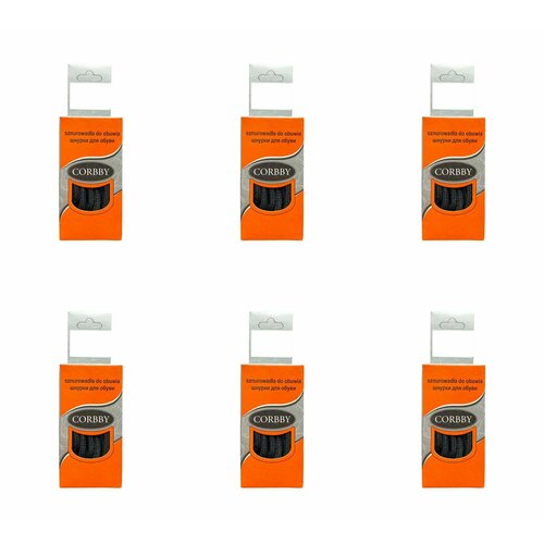 Corbby Шнурки, круглые, тонкие, черные 90см, 6 уп