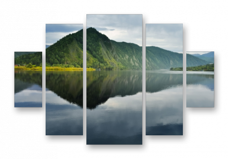 Модульная картина на стекле | Diva Kartina | Природа. Озеро у подножья зеленой горы | 100X70 см