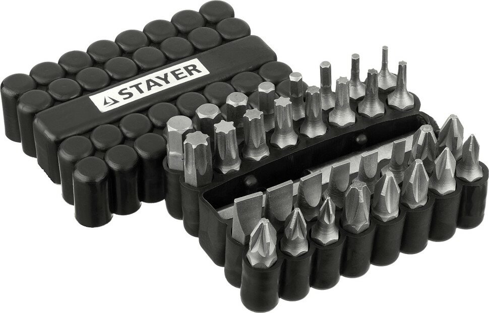 STAYER Набор, STAYER Master 26085-H33: Биты Cr-V, с магнитным адаптером, в ударопрочном держателе, 33 предмета, ( 26085-H33 )