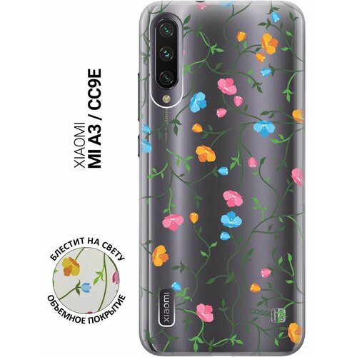 Ультратонкий силиконовый чехол-накладка Transparent для Xiaomi Mi A3, CC9e с 3D принтом Сurly Flowers ультратонкий силиконовый чехол накладка transparent для xiaomi redmi note 10 с 3d принтом сurly flowers