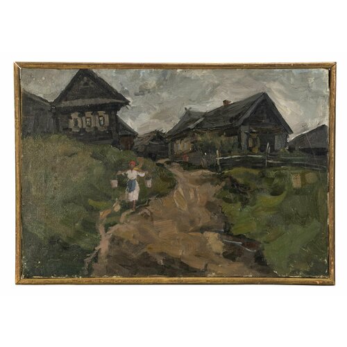 Картина Девушка с коромыслом холст масло дерево СССР 1950-1960 гг 23785₽