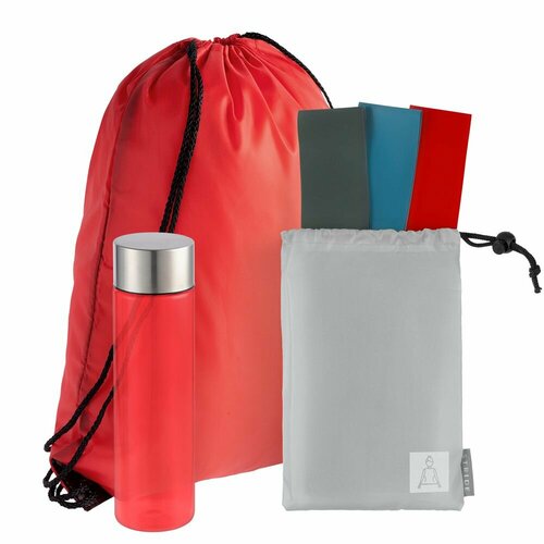 фото Набор activestyle, с красной бутылкой, рюкзак: 34х45 см, ленты для фитнеса - латекс; бутылка - пластик; рюкзак - полиэстер нет бренда