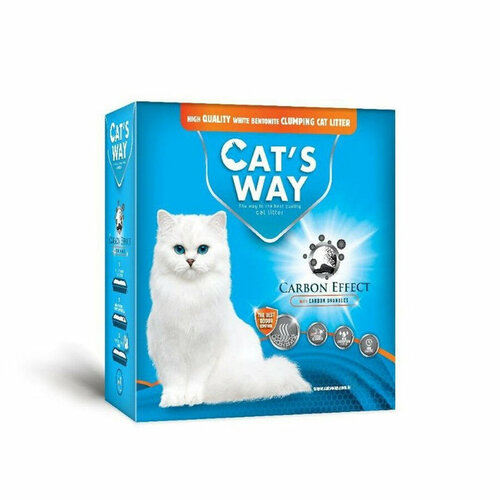 Cats way Box White Cat Litter With Active Carbon наполнитель комкующийся для кошачьего туалета без запаха с углем - 6 л ( коробка)