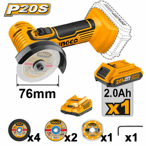 УШМ INGCO d76мм аккумуляторная 20В АКБ 20 ЗУ CAGLI76017 INDUSTRIAL 825000₽