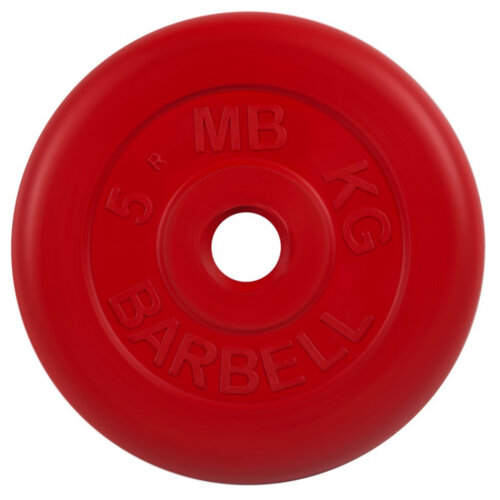 Диск MB Barbell d 26 мм обрезиненный, цветной 5,0 кг (красный)