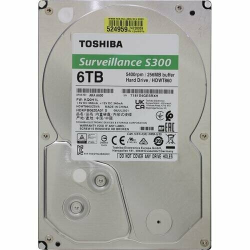 Жесткий диск Toshiba Surveillance S300 HDWT860UZSVA жесткий диск toshiba surveillance s300 hdwt360uzsva 6 tb