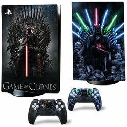 Наклейка виниловая защитная на игровую консоль Sony PlayStation 5 Disc Edition, Game of Clones, полный комплект с геймпадами