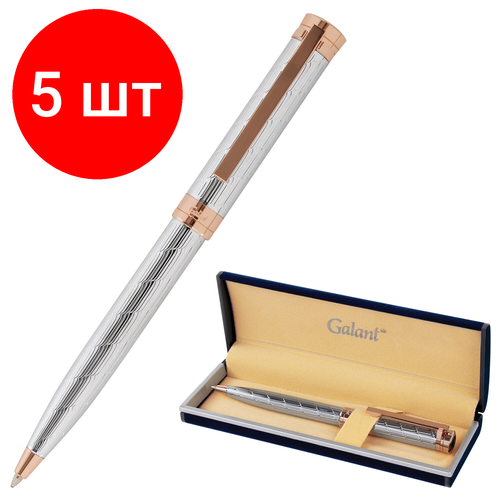 Комплект 5 шт, Ручка подарочная шариковая GALANT ESQUISSE, корпус серебристый, детали розовое золото, узел 0.7 мм, синяя, 143511