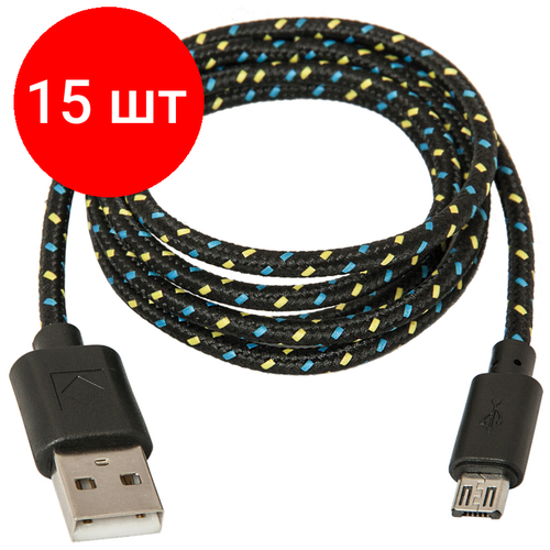 Комплект 15 шт, Кабель Defender USB08-03T USB2.0 (A) - microUSB (B), в оплетке, 1М, черный кабель defender usb08 03t usb microusb 1м 87801 red