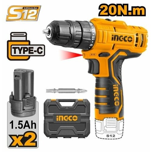 Аккумуляторный шуруповерт INGCO CDLI12328 12 В 20 Нм 151 401000₽