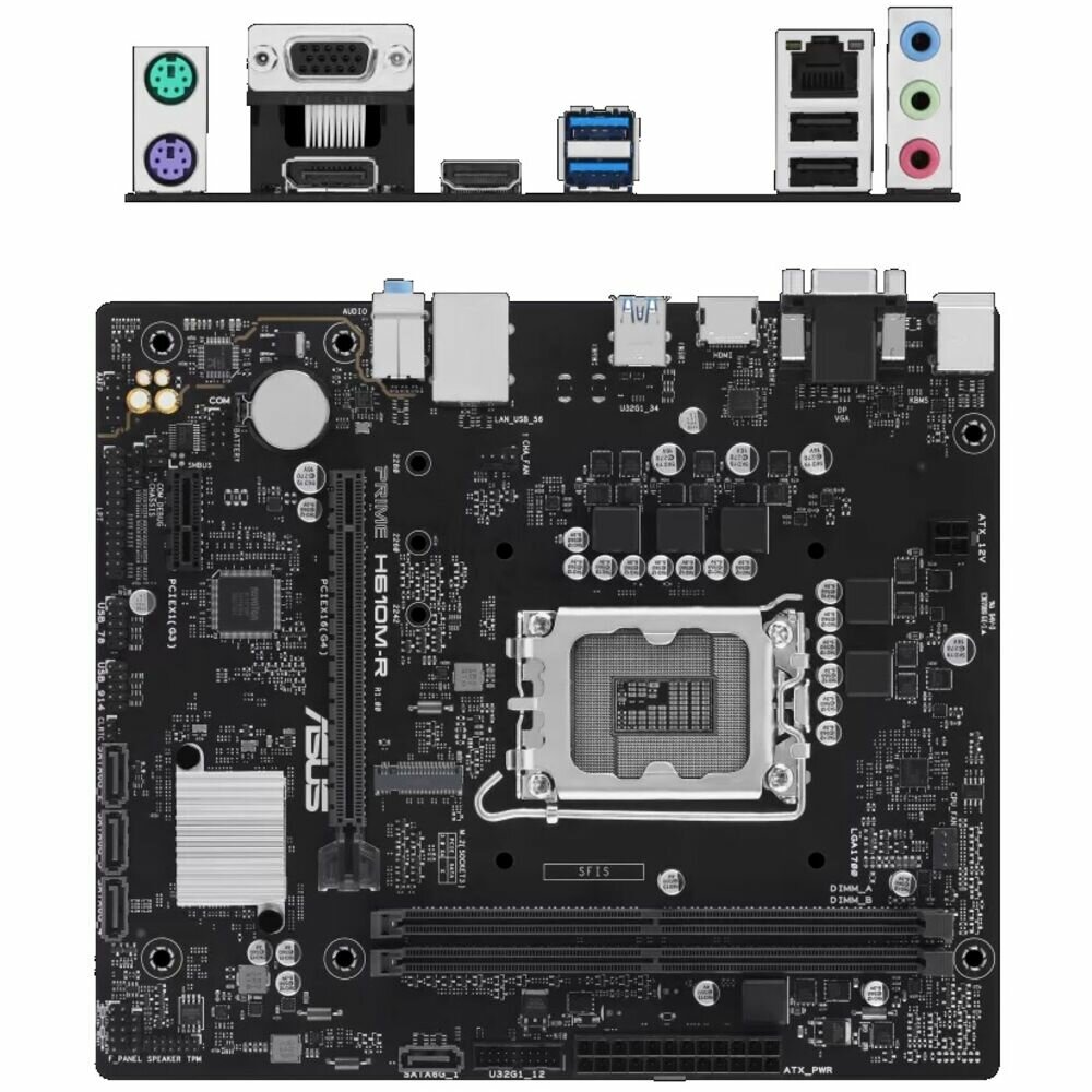 Материнская плата ASUS Prime H610M-R-SI H610 Socket-1700 2xDDR5, 4xSATA3, 1xM.2, 1xPCI-E16x, 2xUSB3.2, D-Sub, DP, HDMI, Glan, mATX