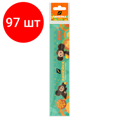 Комплект 97 шт, Линейка 15см Мульти-Пульти Чебурашка, с принтом, европодвес