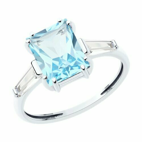 фото Кольцо diamant online, белое золото, 585 проба, фианит, топаз, размер 18