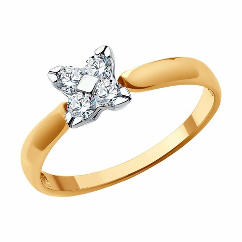 фото Кольцо diamant online, золото, 585 проба, фианит, размер 18, прозрачный
