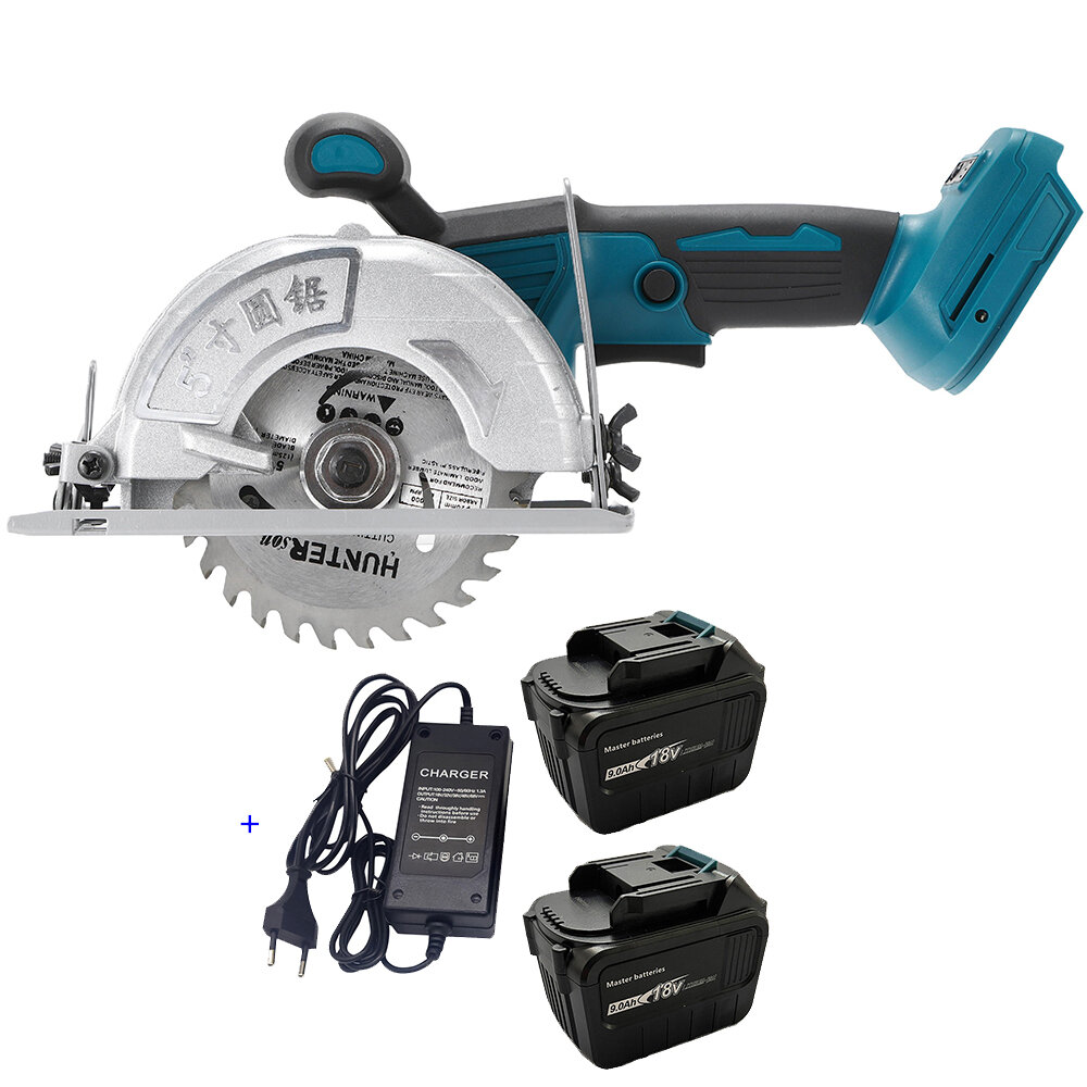 фото 125-миллиметровая 5-дюймовая регулируемая аккумуляторная электрическая циркулярная пила Heimerdinger по дереву с двумя батареями 18 В 9,0 Ач.