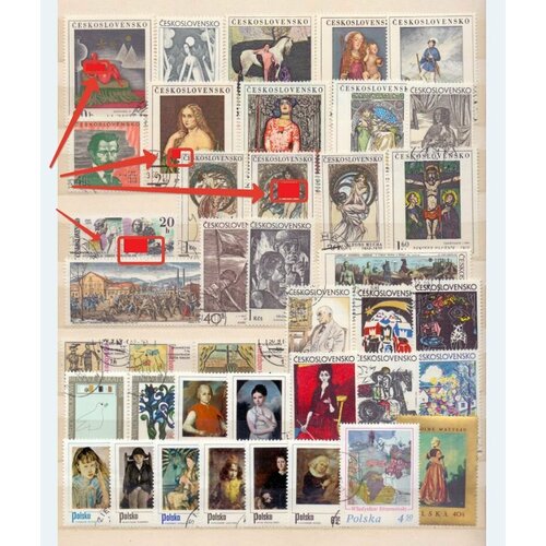 Подборка марок 1960-1991 год. Чехословакия, Польша. Искусство. Гашеные 40 штук.