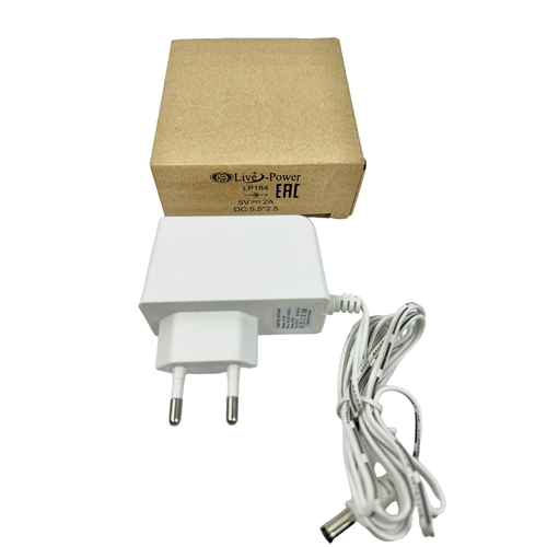Блок питания Live-Power LP-184, 5 В/2 А, разъём 5,5*2,5, кабель 1.2 м, белый блок питания live power 30v 0 8а 5 5 2 5 lp 132