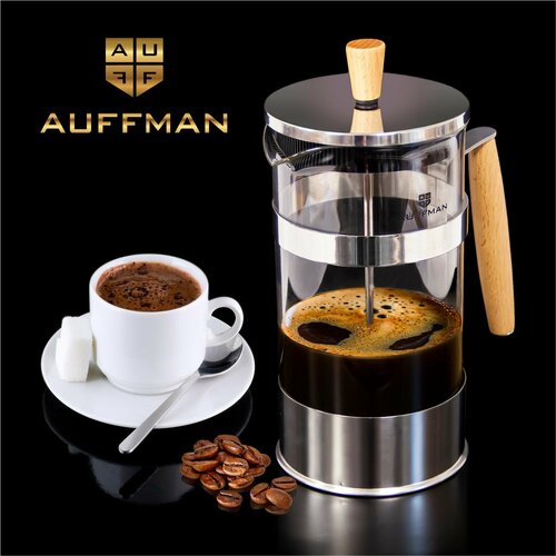 Френч-пресс AUFFMAN прозрачный 1000 мл для кофе и чая, заварник стеклянный, кофейник из нержавеющей стали