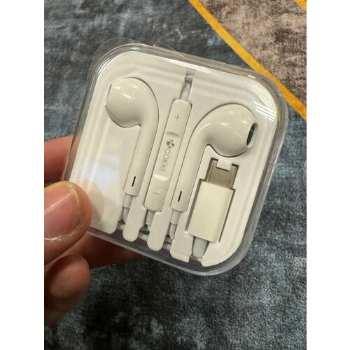 Проводные наушники капельки с микрофоном и переключателем песен Cokike G4 116 Дцб 130см 32 Ом белый разъем Type-C для новых Айфонов MyPads 588₽