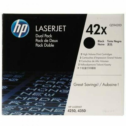 Q5942XD HP 42X Двойная упаковка картриджей для LJ 4240/ 4250/ 4350 Black (2*20000 стр.) картридж hp q5942xd 42x