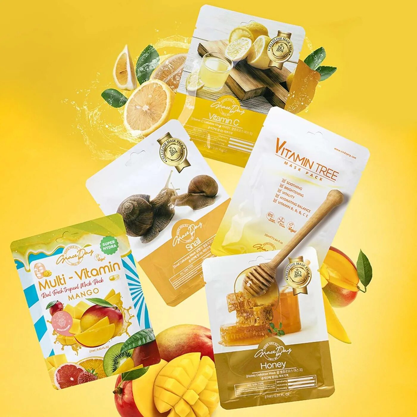 Маска для лица Grace Day Multi-Vitamin Real Fresh Tropical Mask Pack Mango с экстрактом манго, 27 мл - фото №14