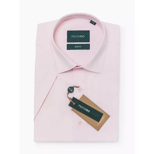 фото Рубашка mondigo приталенная slim fit с коротким рукавом, размер xxl - 170-182, бледно-розовый