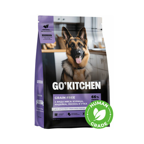 GO'KITCHEN для взрослых собак всех пород 4 вида мяса: индейка, курица, лосось, утка