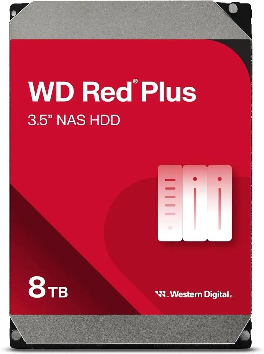 Жесткий диск Western Digital Red Plus NAS HDD 3.5 SATA 8Tb, 5640RPM, 256MB buffer, CMR, WD80EFPX, 1 year