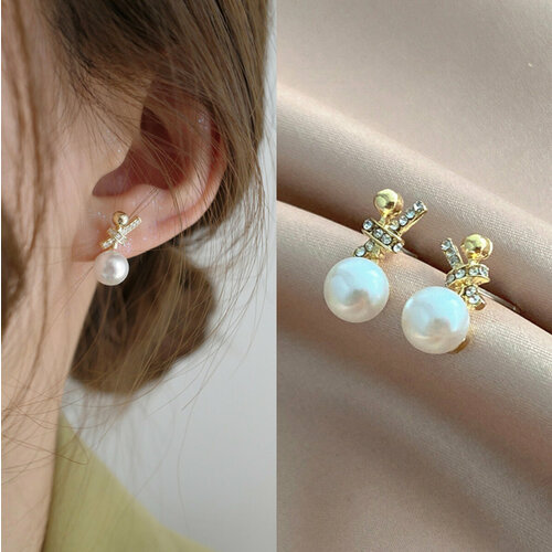 Серьги с подвесками, цепочки Стайл Групп, жемчуг имитация, размер 50 мм, золотой