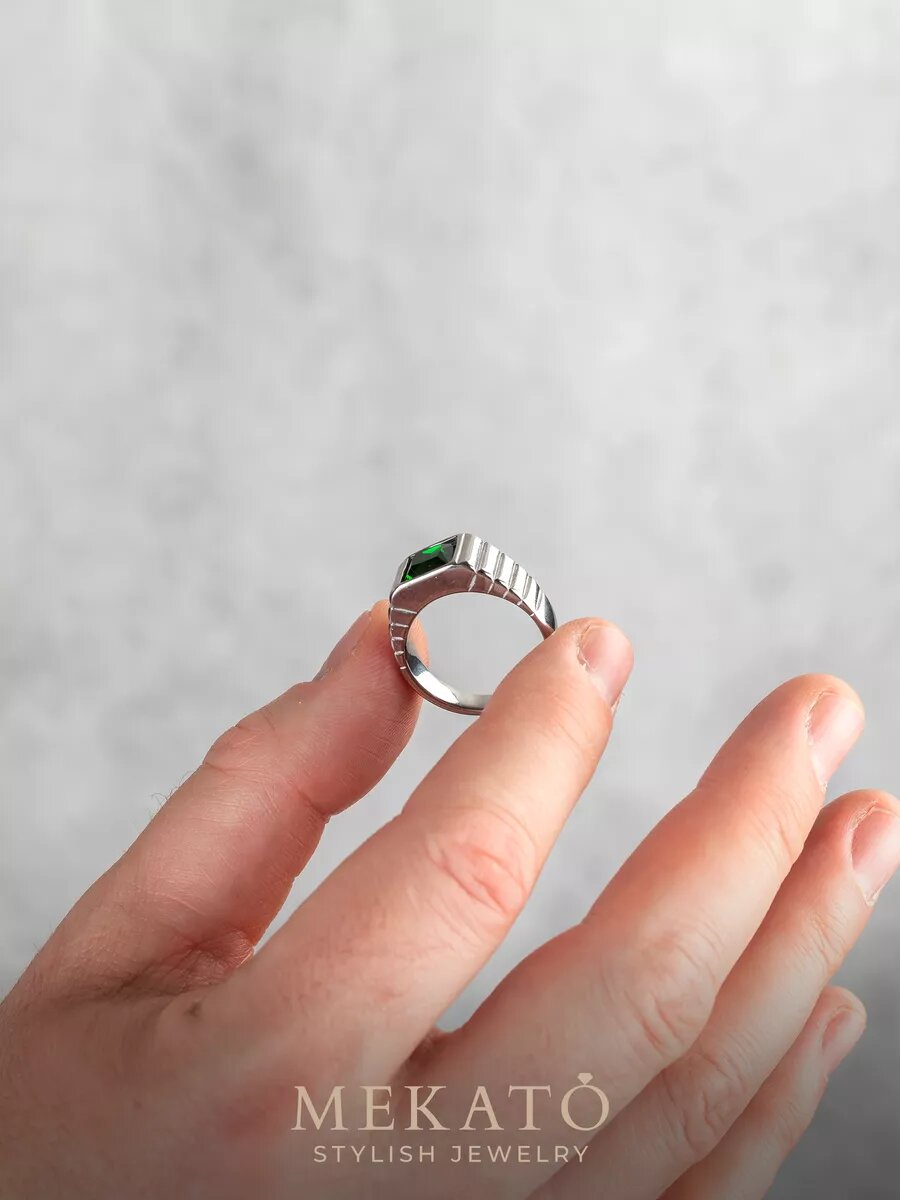 Печатка МЕКАТО, стекло, размер 18, зеленый, серебряный — фото 1